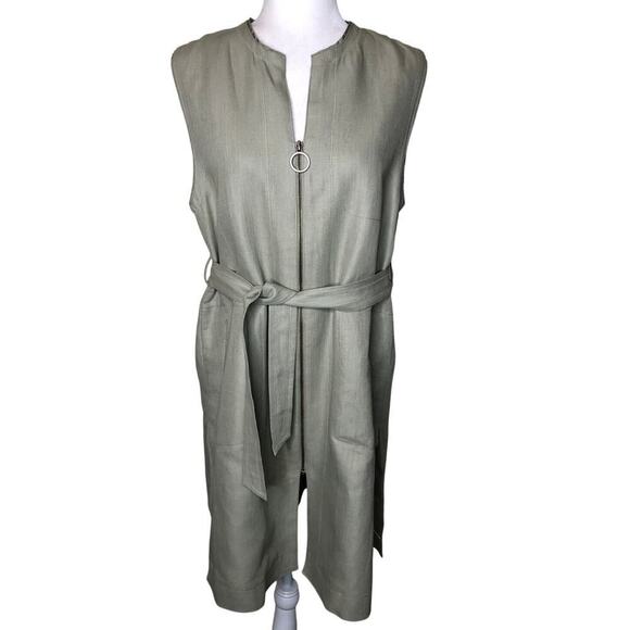 NAMU Belted Linen Sleeveless Midi Dress V- Neckline Minimalist Casual Sz: L - Picture 1 of 15